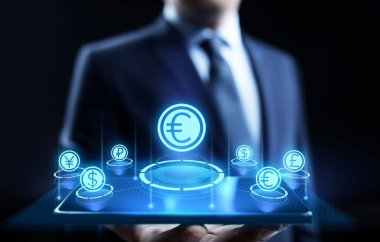 Ekranda Euro simgesi. Döviz alım-satım oranı Eski iş konsepti.
