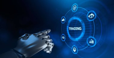 AI Robotik Tüccar Finansal ön bellek ticareti otomasyon kavramı.