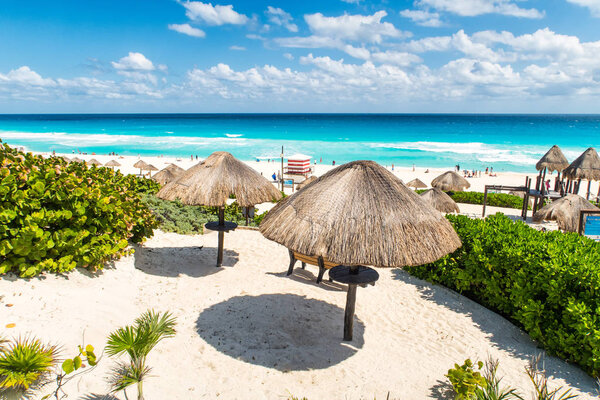 Cancun beach on a sunny day in Mexico