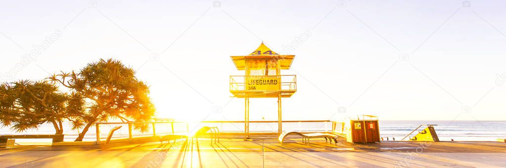 Surfers Paradise lifeguard tower at sunrise