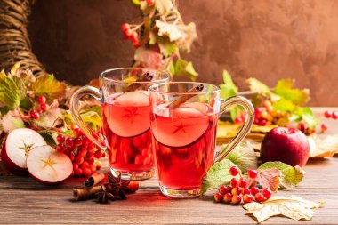 Elma berry ve tarçın ile Sonbahar içki sangria. Sonbahar konsepti. Seçici odak. Kopyalama alanı.