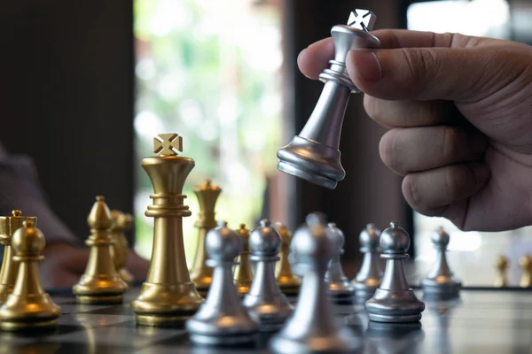 Close Photos Checkmate Hands Chessboard Chess Game Concept Business Victory — Stock Photo, Image