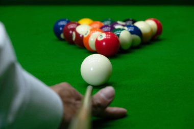 Yakın çekim fotoğraf, Bilardo topları, çeşitli sayılar, stabbi oynamak