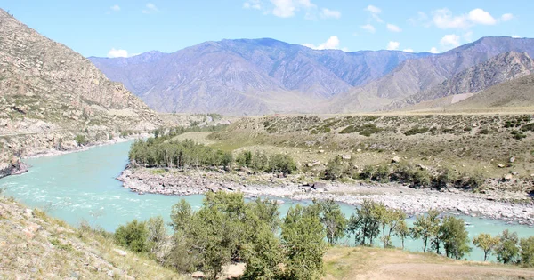 Altay Kray, arka planda dağların doğal nehir