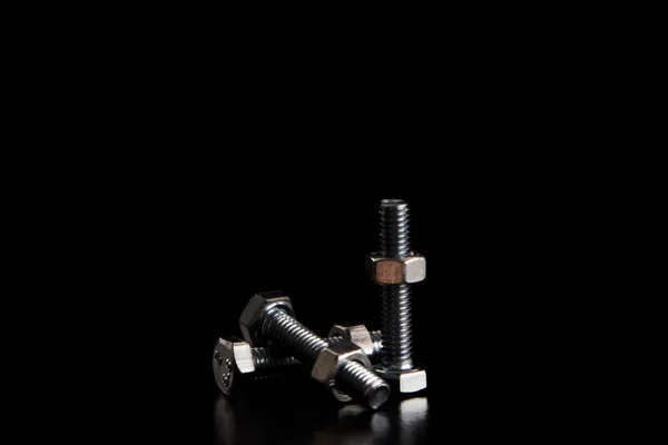 Screw Bolts Female Screws Black Background — Stock Photo, Image