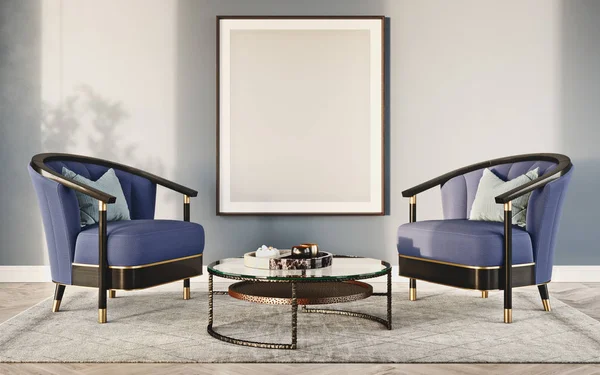 Gri sandalyeler için resim veya fotoğraf çerçevesi ile çağdaş iç