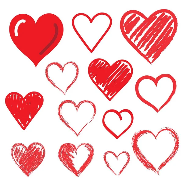 Elle çizilmiş kalpler kümesi. Tasarım öğesi.