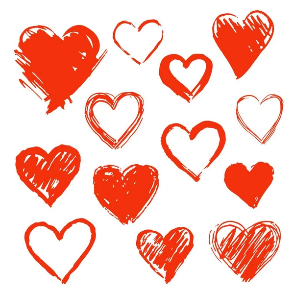 Elle çizilmiş kalpler kümesi. Tasarım öğesi.