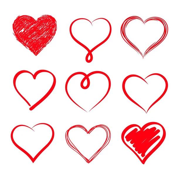 Elle çizilmiş kalpler kümesi. Tasarım öğesi.