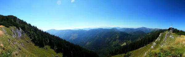 Wspaniały Widok Panoramiczny Alpy Austriackie Dolnej Austrii Widok Charakterystycznego Szczytu — Zdjęcie stockowe