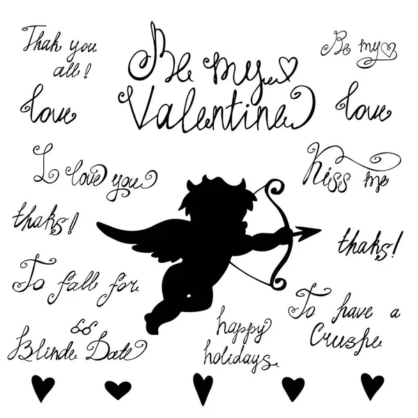 Cupido Corazones Las Palabras Día San Valentín — Archivo Imágenes Vectoriales