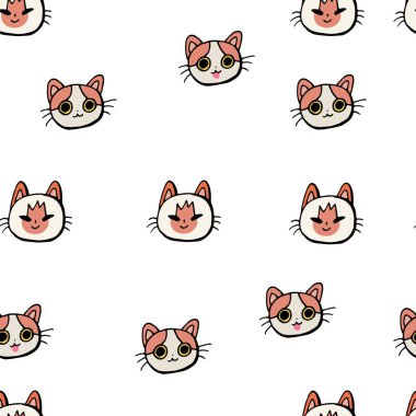 Beyaz bir arka plan üzerinde kedi ile Seamless modeli. Doodle.