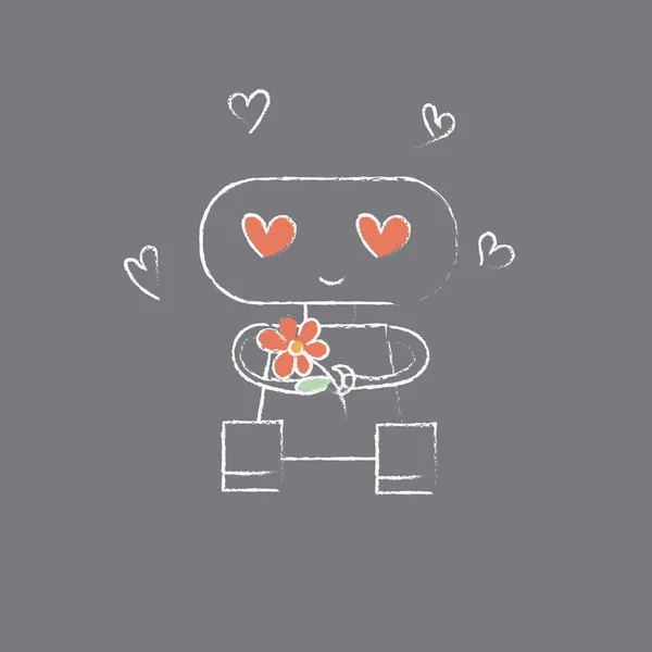 Robot met bloem en hart voor Valentijn s dag. Vector. — Stockvector