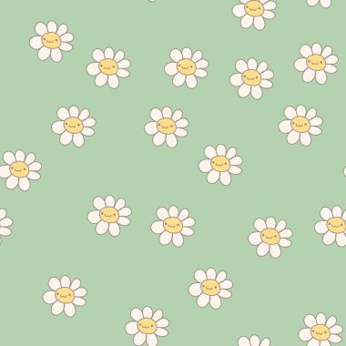 Papatya ile Seamless modeli. Kawaii tarzı. Vektör