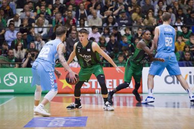 Nenad Dimitrijevic (0) of Joventut in action at Spanish ACB league basketball match between Joventut Badalona and Breogan Lugo, final score 81-88, in Badalona, Spain.