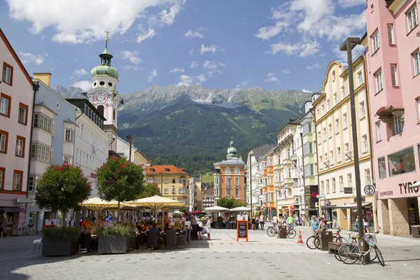 View Spitalskirche Maria Theresien Street July 2015 Innsbruck Tyrol Austria — Stock Photo, Image