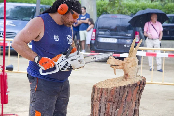 Alella Spain July Wood Sculpture Competition Chainsaw July 2019 Alella — Stock Photo, Image