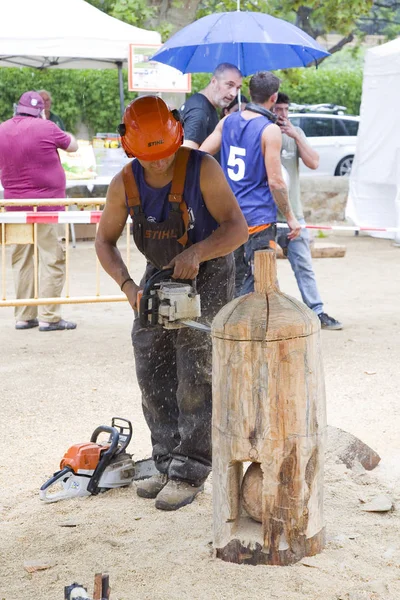 Concurso Escultura Madera Con Motosierra Julio 2019 Alella Barcelona España — Foto de Stock