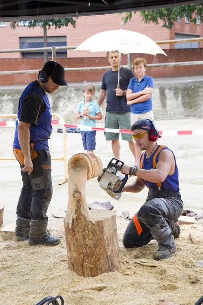 Konkurs Rzeźby Drewnianego Piłą Łańcuchowa Lipca 2019 Alella Barcelona Hiszpania — Zdjęcie stockowe