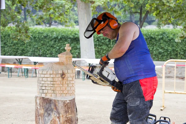 2019年7月27日 在西班牙巴塞罗那阿莱拉举行的木雕比赛与链锯 — 图库照片