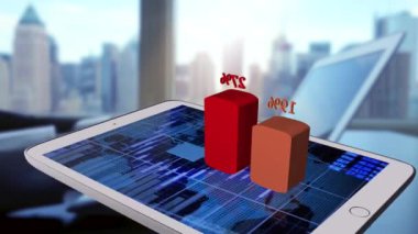 İşadamı ofiste dizüstü bilgisayar kullanıyor. Tablet ekranında iş grafiği veya grafiği