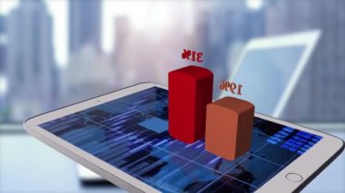 İşadamı ofiste dizüstü bilgisayar kullanıyor. Tablet ekranında iş grafiği veya grafiği