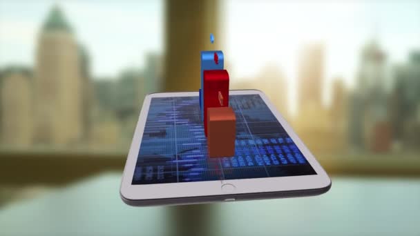 Şadamı Ofiste Dizüstü Bilgisayar Kullanıyor Tablet Ekranında Grafiği Veya Grafiği — Stok video