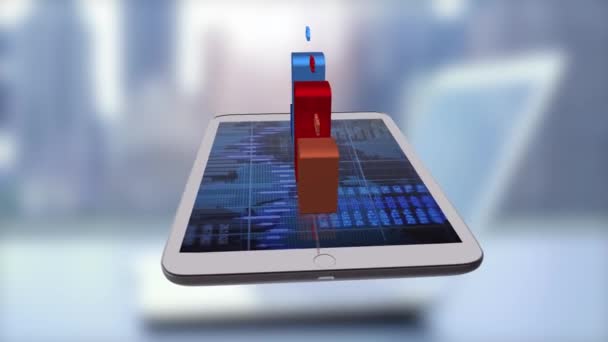 Şadamı Ofiste Dizüstü Bilgisayar Kullanıyor Tablet Ekranında Grafiği Veya Grafiği — Stok video
