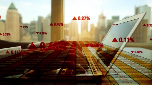 Números Negócios Fundo Empresário Digitando Computador Portátil Escritório — Vídeo de Stock