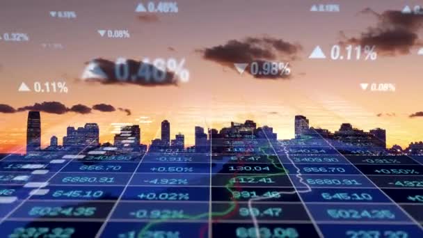 Finanzielle Indikatoren Vor Dem Hintergrund Der Modernen Stadt — Stockvideo
