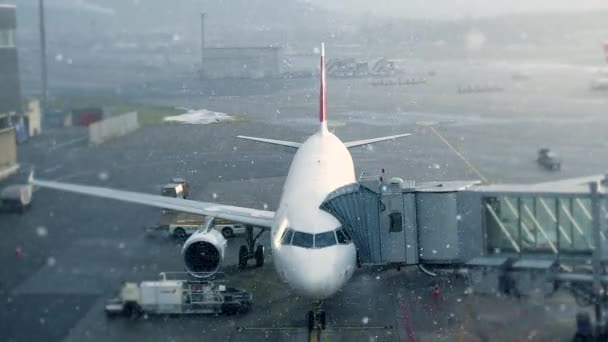 Avión Aeropuerto Con Clima Nevado — Vídeo de stock