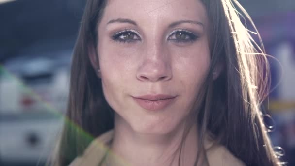 Portrét Nádherné Mladé Dívky Nádraží — Stock video