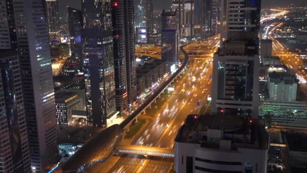 Aerial View Traffic Metropolis Night Time — Stock Video