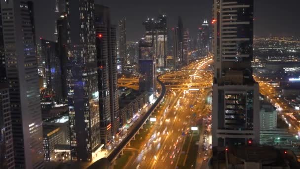 Вид Воздуха Движение Мегаполисе Ночное Время — стоковое видео