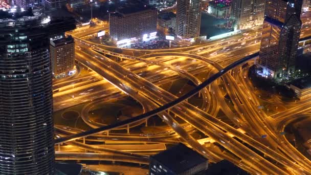 Vista Aérea Del Tráfico Metrópolis Por Noche — Vídeos de Stock