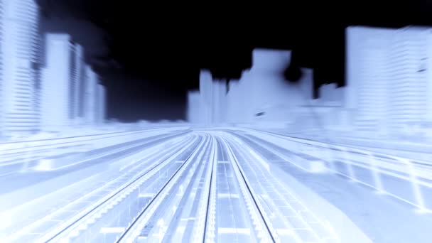 Αφηρημένη Θαμπάδα Θέα Της Ταχύτητας Σιδηροδρομική Γραμμή Στη Σύγχρονη Πόλη — Αρχείο Βίντεο