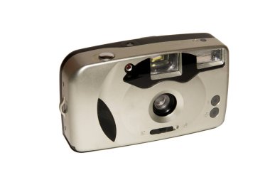 Retro kamera. Film kamerası. Eski teknik modeli. Beyaz arka plan üzerinde. İzole.