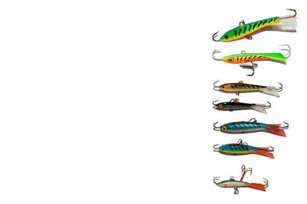 Winter Fishing Lures Fishing Balancers Isolated White Background Illustrative Editorial — Stok fotoğraf