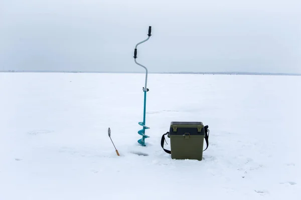 Pesca Invierno Desde Hielo Herramientas Para Pescar Invierno Taladro Hielo —  Fotos de Stock