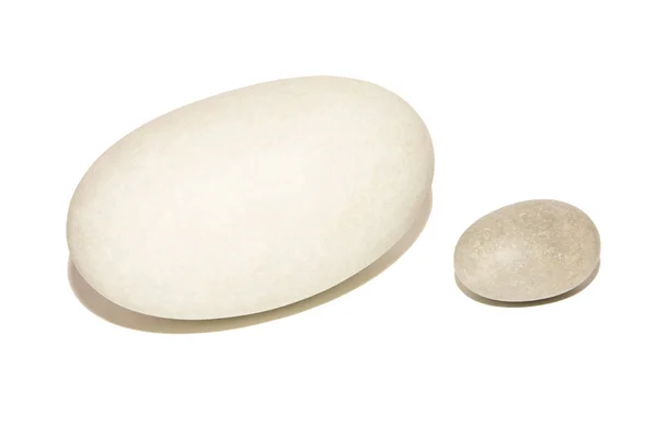 Two Elongated Stones Big White Small Grey Stones Isolated White — 图库照片
