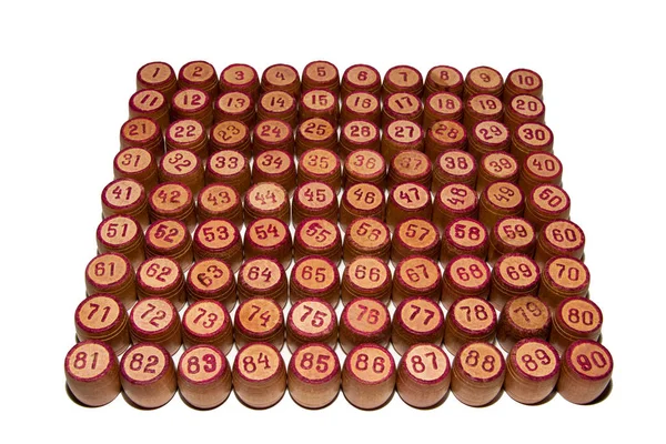 木桶的比赛中的彩票与红色的数字 复古桶宾果游戏 — 图库照片