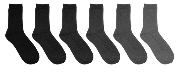 不同颜色的袜子。白色背景上的袜子排成一排。M — 图库照片