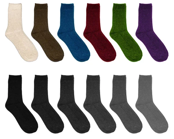 Set Van Zwarte Sokken Geïsoleerd Witte Achtergrond Warme Wollen Sokken — Stockfoto