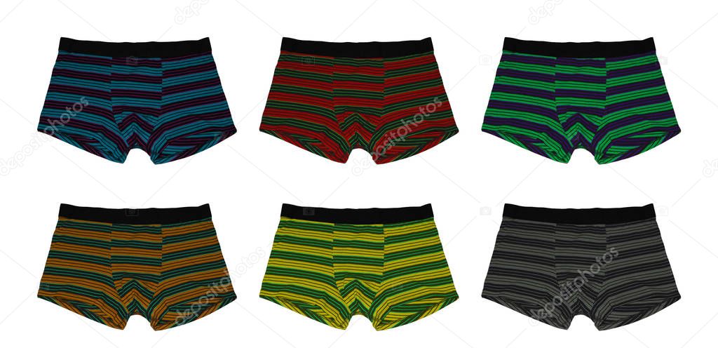 Set of male underwear. Set multicolor of male underwear. Pants boxers isolated on white background. Men's underwear.