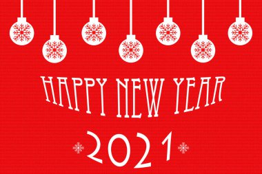 Kırmızı tebrik kartı. Mutlu yıllar 2021. Noel balonları. Minimalizm. Tebrik kartı tasarımı.