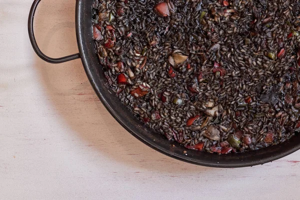 Paella Tradicional Hecha Con Arroz Tinta Calamar —  Fotos de Stock