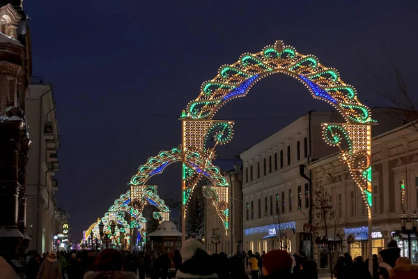 Kazán Rusia 2019 Año Nuevo Celebración Iluminación Calle Calle Baumana —  Fotos de Stock