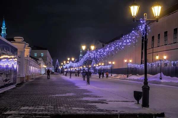 Kazán Rusia 2019 Calle Principal Año Nuevo Celebración Iluminación —  Fotos de Stock