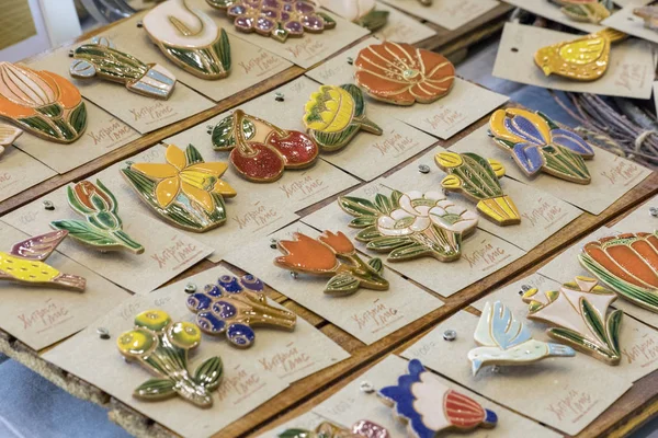 Kazan, Rusya - 03.02.2019: Açık uzay pazarı etkinliği. El yapımı incir standı.