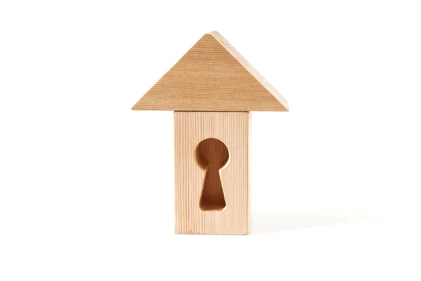 Spielzeughaus Aus Würfeln Mit Schlüsselloch Isoliert Auf Weißem Hintergrund — Stockfoto